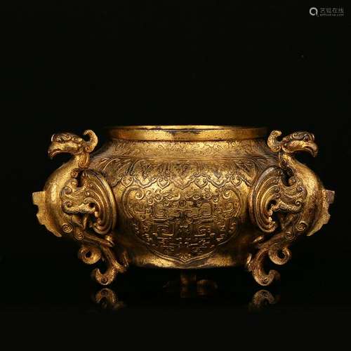 A Gilt Bronze Tripod Censer