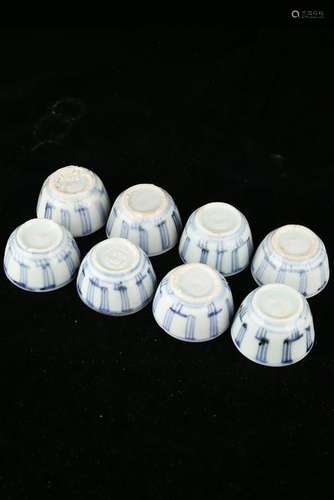 Set Of Eight Blue And White Porcelain Bowls