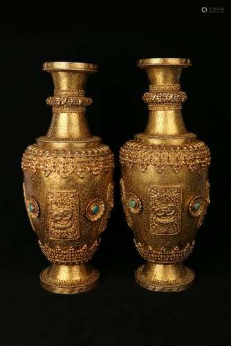 A Pair Of Gilt Bronze Vases