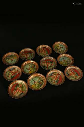 A Set Of Enamel Cloisonne Iron Plates