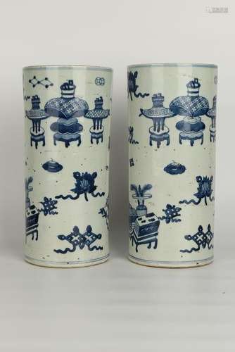 Pair Of Blue And White Porcelain Hat Stand