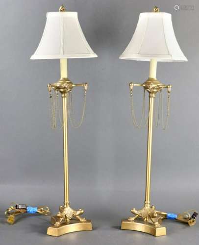 Pair of French Empire Style Brass Boudoir Lamps