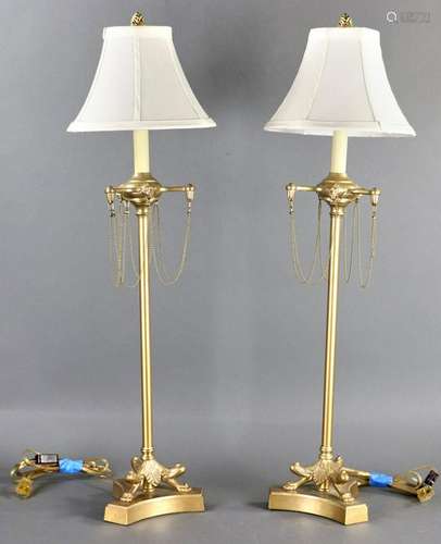 Pair of French Empire Style Brass Boudoir Lamps