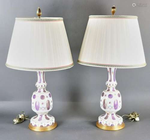 Pair of French Style Porcelain and Glass Lamps