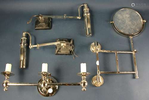 Group of Chrome Items, Sconces, Mirror, Etc