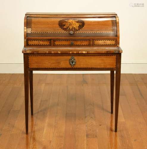 19thC French Cylinder Top Writing Desk