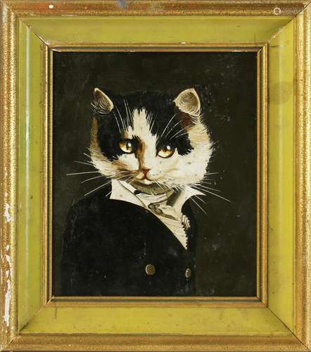 Portrait of Cat in Tuxedo, Oil on Board