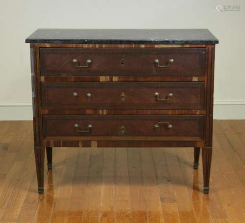 Antique French 3-Drawer Marble Top Chest