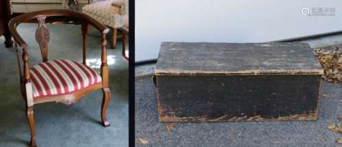 Early Painted Sea Chest and Antique Mahogany Chair
