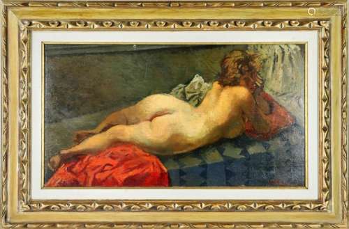 M. Soyer, Reclining Nude, Oil on Panel