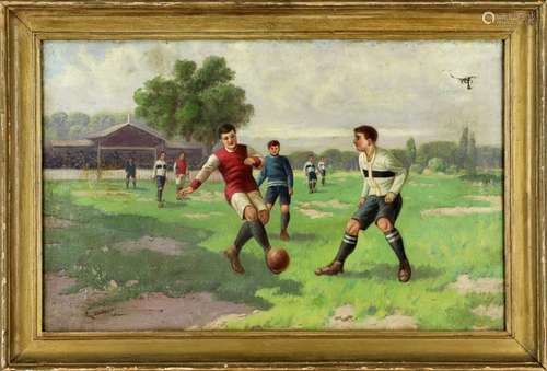 E. Roder, Soccer Players, Oil on Canvas