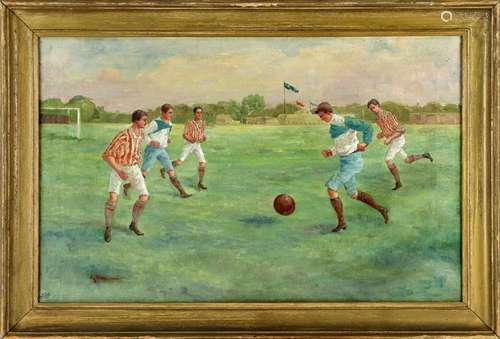 E. Roder, Soccer Players, Oil on Canvas