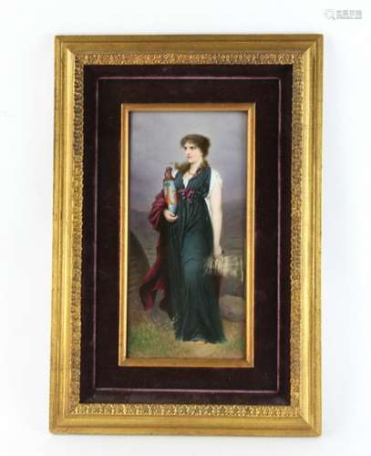 Signed KPM Porcelain Plaque of Woman w/ Vase