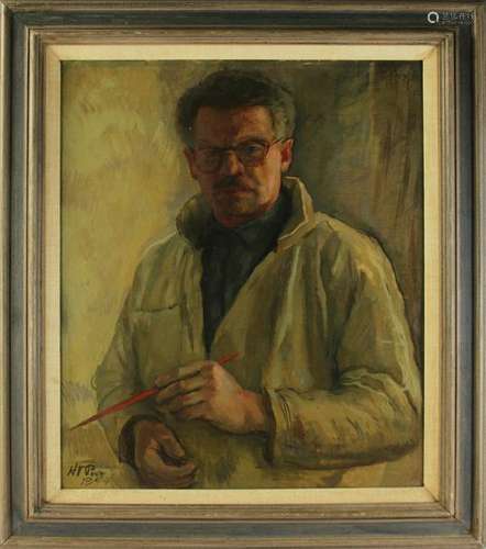 Henry Varnum Poor, Portrait of Artist, Oil on Board