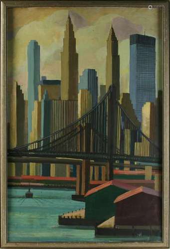 American School, View of Manhattan, Oil on Panel