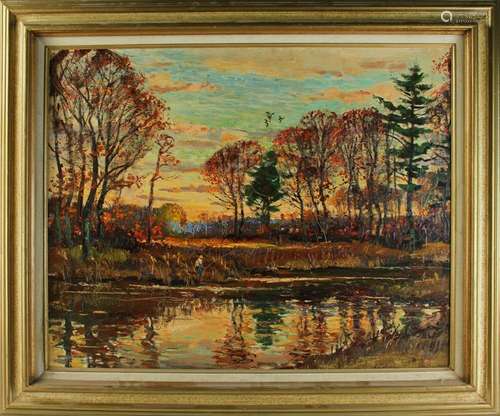 Morrell, Fall River Scene, Oil on Masonite