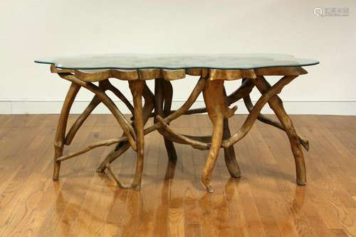 Root Table with Beveled Glass Top;