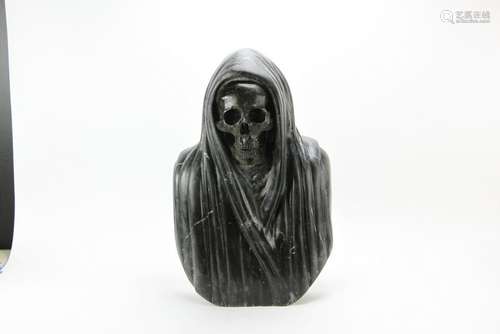 Bronze Skull in Italian Black Marble Shroud