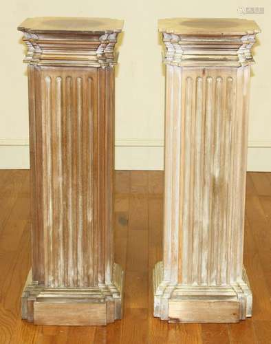 Pair of Classical Fluted Wood Column Pedestals