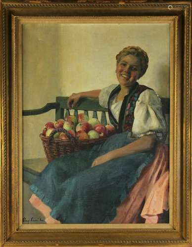 Pop Emil, Woman with Basket, Oil on Canvas