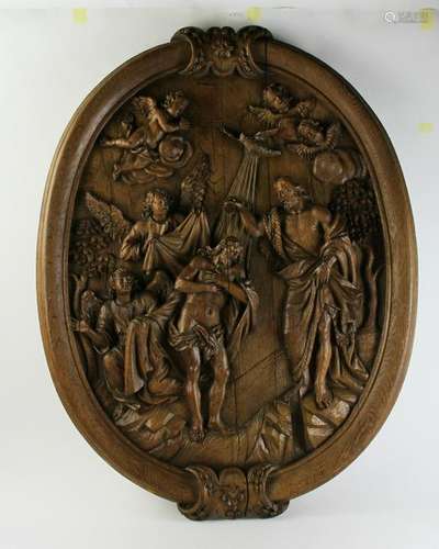 19thC Carved Wall Hanging, Baptism of Jesus