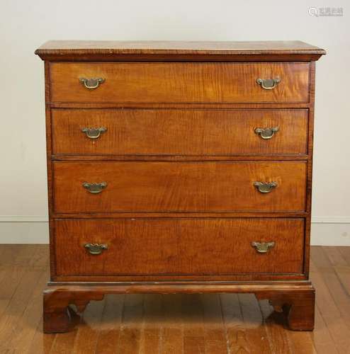 18thC New England Chippendale Tiger Maple Chest