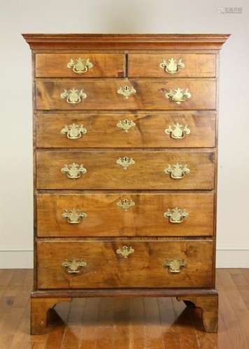 18thC Massachusetts/New England Birch Tall Chest