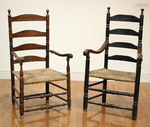 Pair of 18thC Antique Ladder Back Armchairs