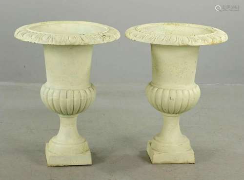 Pair of Classical Style Cast Iron Urns, Cream