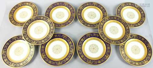 (10) Black Knight Cobalt and Gold Dinner Plates