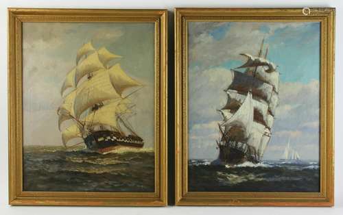 (2) Attr to T Bailey, Sailing Ships, Oil on Canvas