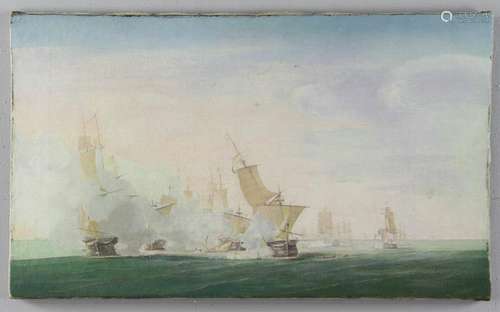 French Naval Battle Oil on Canvas