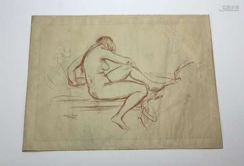 Albert Sterner Crayon Drawing of Nude