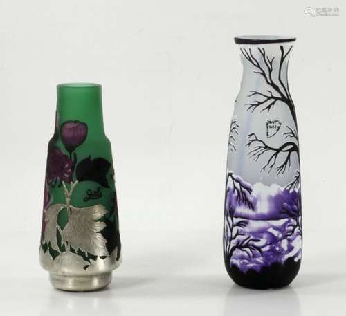 Two Cameo Glass Vases, Signed Daum, Galle