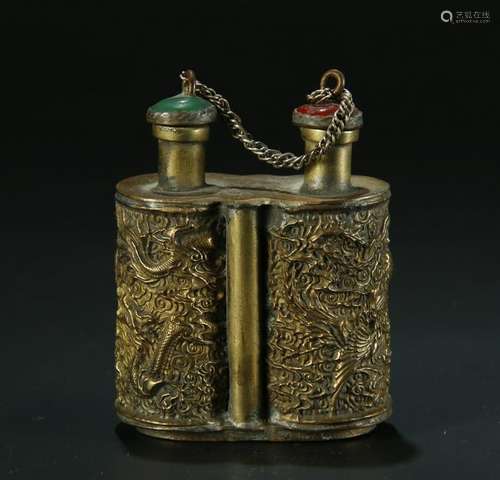 Gilt Bronze Phoenix and Dragon Snuff Bottles