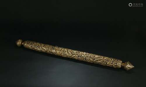 Gilt Bronze Carved Dragon Letter Tube