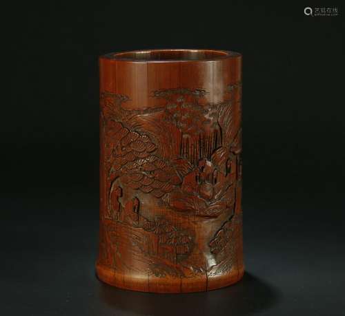 Min Guo,  Bamboo Carved Landscape and Figurs