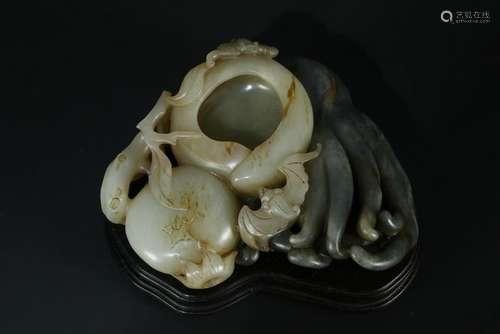 Hetian Jade Carved Fu Shou Pen Wash