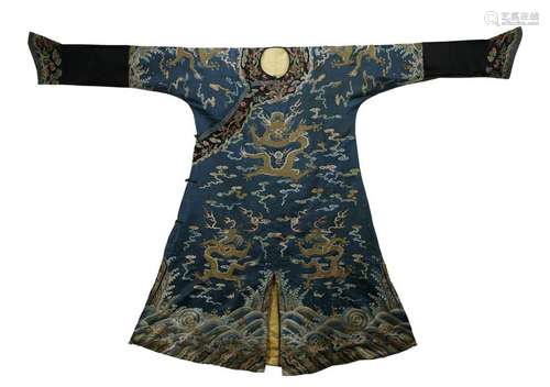 Qing Chien Lung, Blue Groud Embroidery Imperial Robe