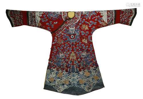 Middle of Qing, Red Groud  Embroidery Imperial Robe