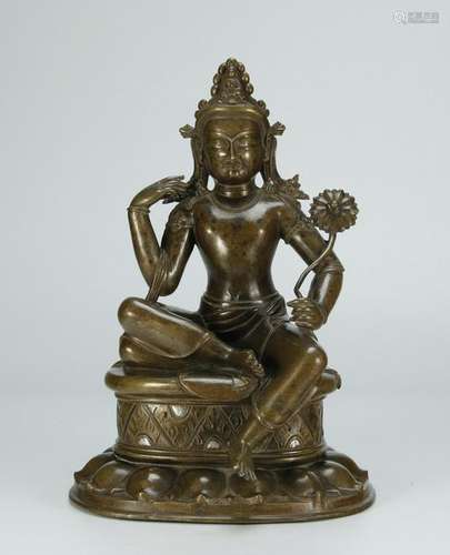 Bronze Inlaid Silver Eyes Buddha Statue