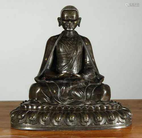 Alloy Bronze Inlaid Silver and Copper Buddha Statue