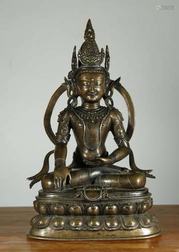 Alloy Bronze Inlaid Silver and Copper Eyes Shakyamuni