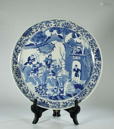 Blue and White Landscape and Figurs Plate