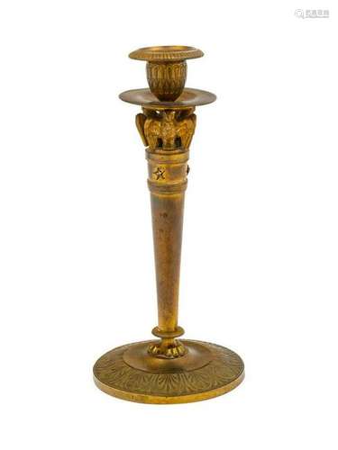 An Empire Style Gilt Metal Candlestick Height