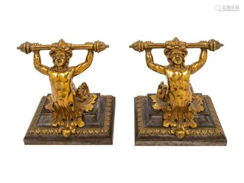A Pair of Continental Brass Figural Doorstops