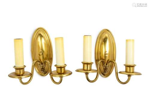 A Pair of Victorian Brass Sconces Height 8 1/2