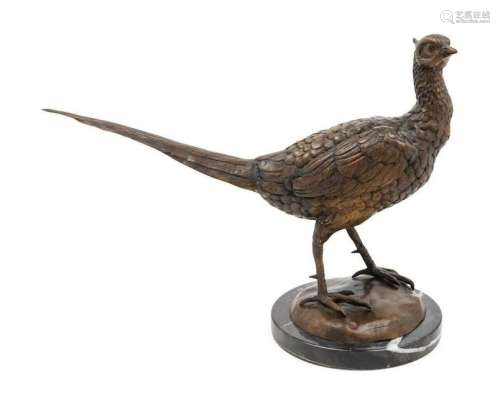 A Bronze Figure of a Pheasant set on a circula