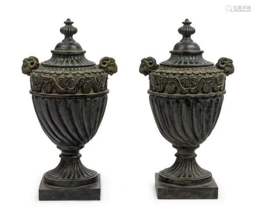 A Pair of Neoclassical Style Resin Urns 20TH C