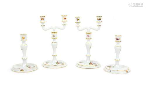 Two Pairs of Herend Porcelain CandlesticksÂ  ea